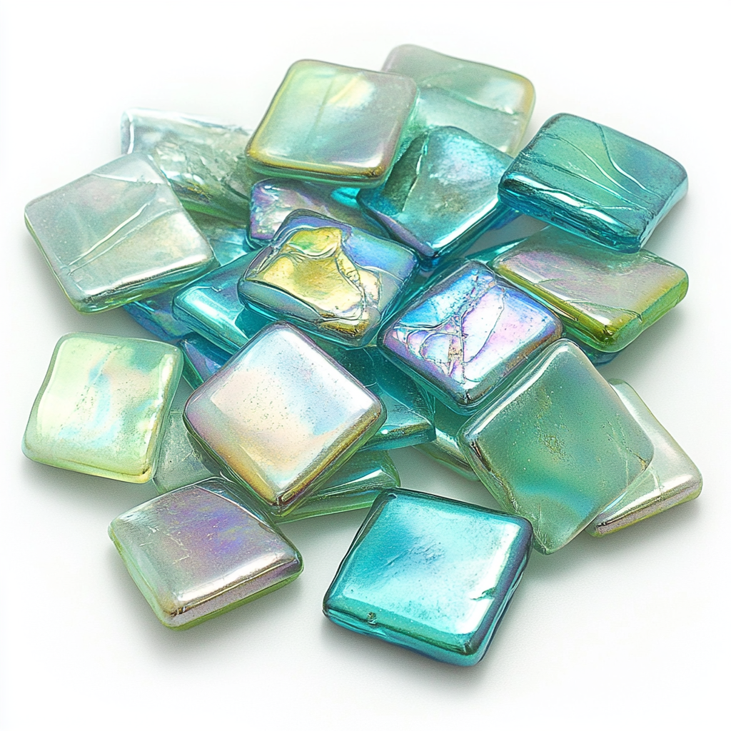 Iridescent Glass Mosaic Stones (15x15mm) - Ocean Mix